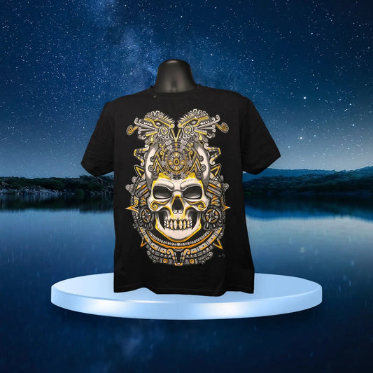 Gold Quetzalcoatl Skull Alebrijes T-shits T-shirt Alebrijes T-shits
