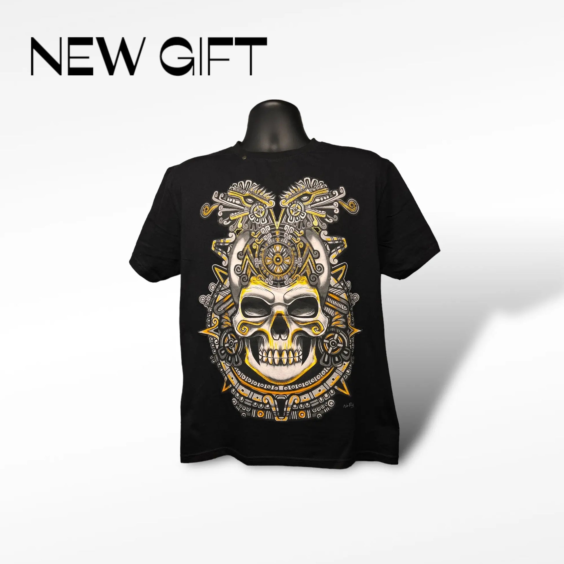 Gold Quetzalcoatl Skull Alebrijes T-shits T-shirt Alebrijes T-shits